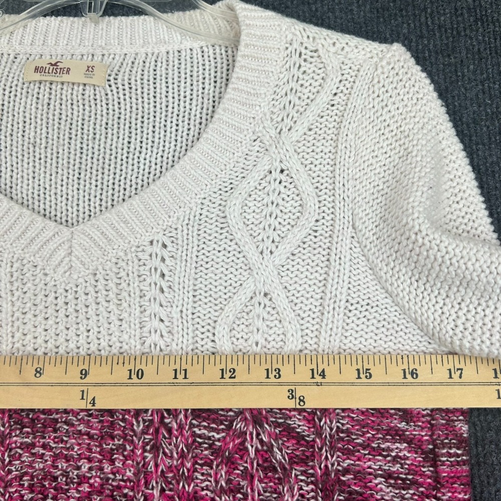 Hollister Women's Cable Knit Sweater LS V-Neck Pink Large Stripe Logo Preppy - Picture 4 of 11